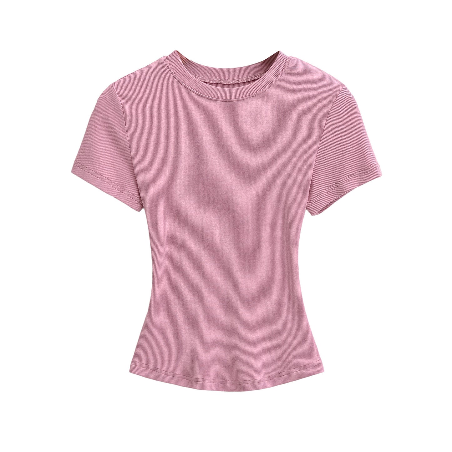 Women's Stretch Round Neck Thread T-shirt Summer High Waist Tight Blouses