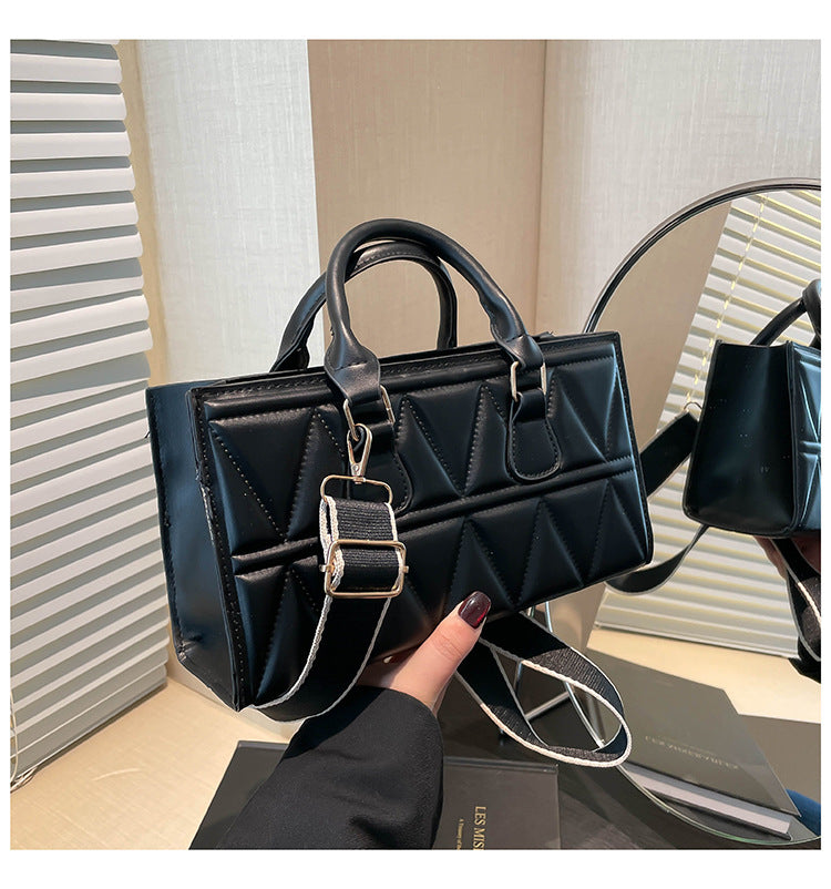 Women's Western Style Large Capacity Triangle Texture Indentation Solid Color Retro Shoulder Bags