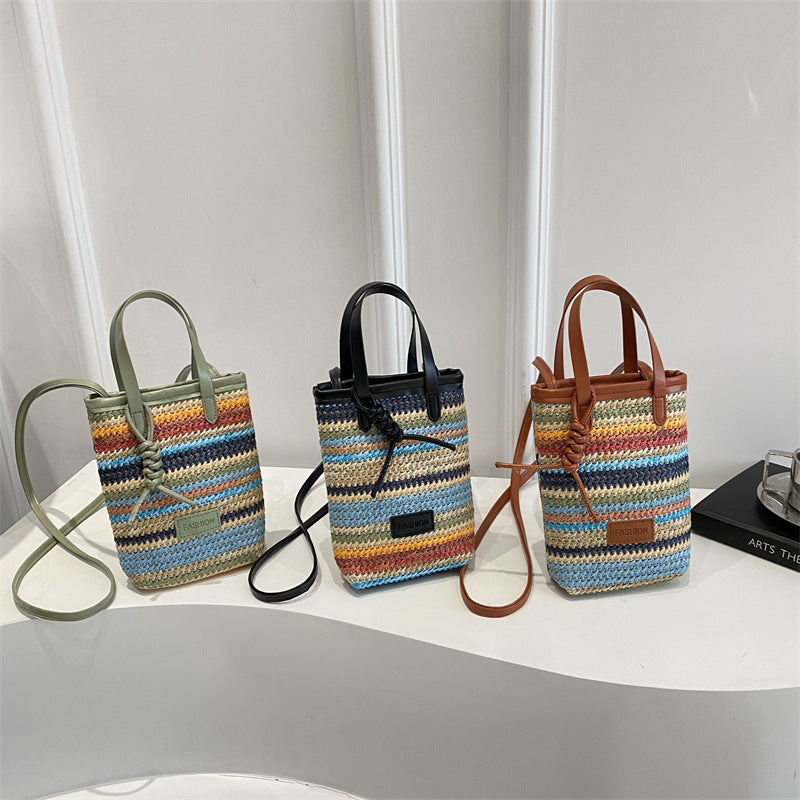 Women's Straw Woven Trendy Unique Fashionable Stylish Color Small Square Bags