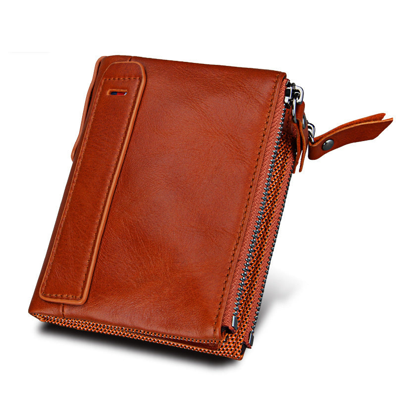 Men's Crazy Horse Cowhide Swiping Short Double Men's Wallets