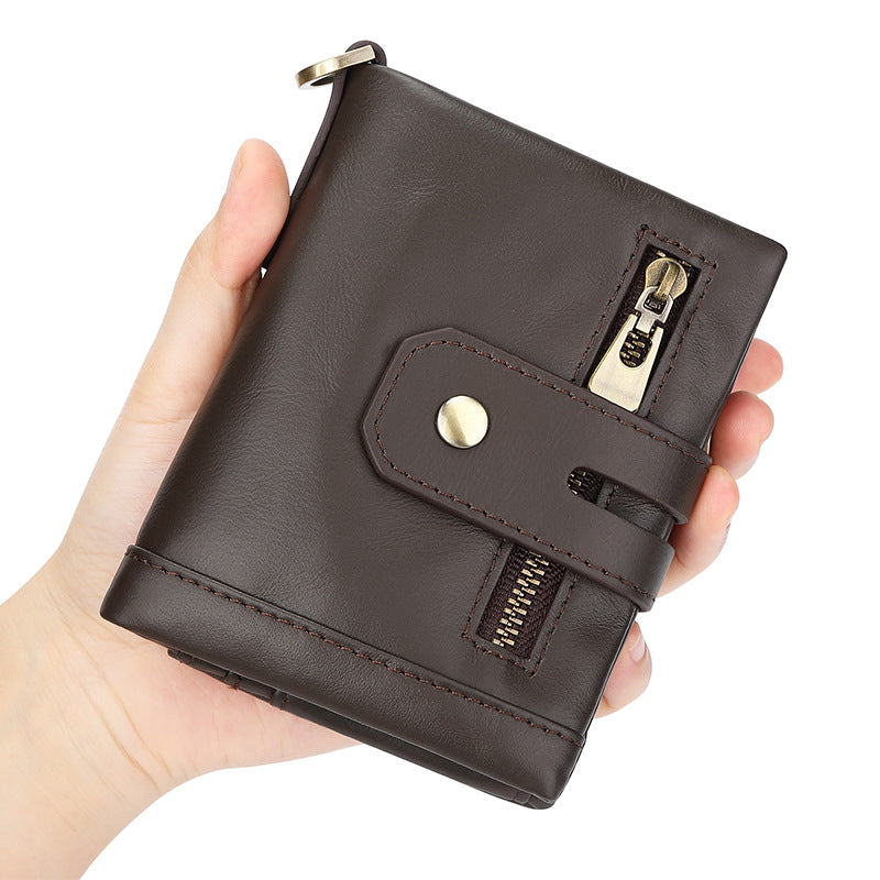 Men's Top Layer Oil Wax Cowhide Double Men's Wallets