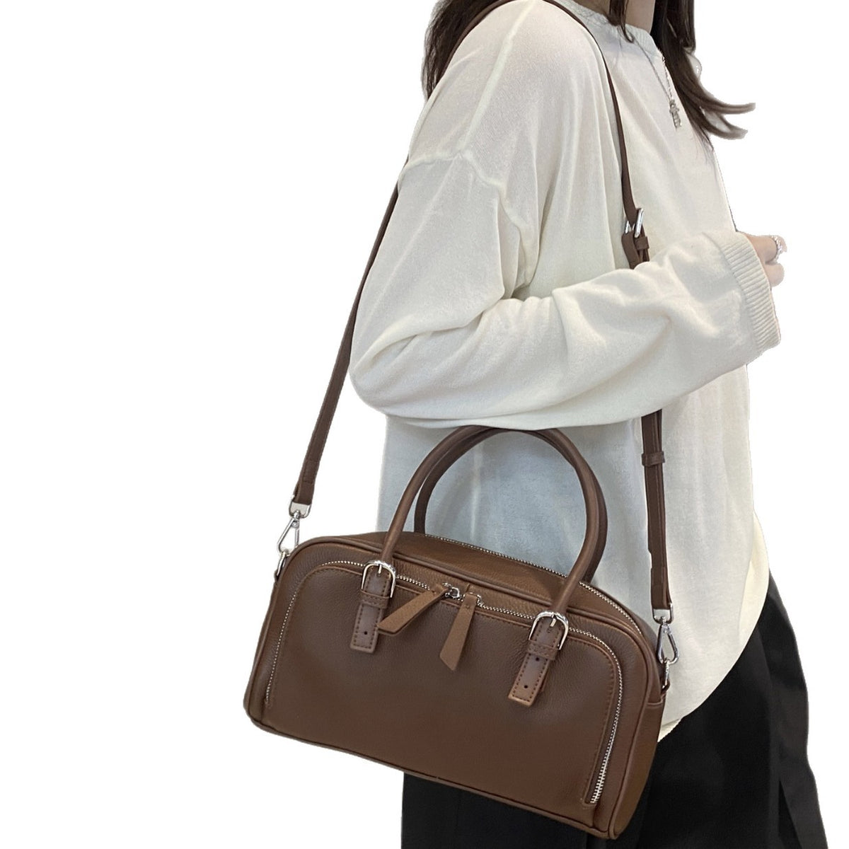 Women's Genuine Leather Korean Fashion First Layer Cowhide Portable Simple Bags