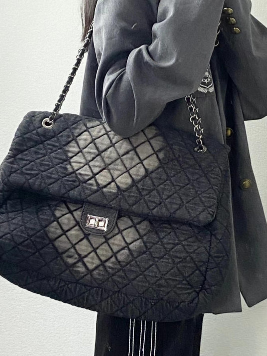 Women's Dyed Denim Hobo Diamond Plaid Chain Shoulder Bags