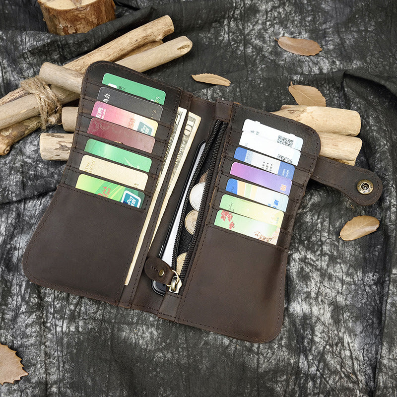 Men's Crazy Horse Leather Long Genuine Iron Men's Wallets