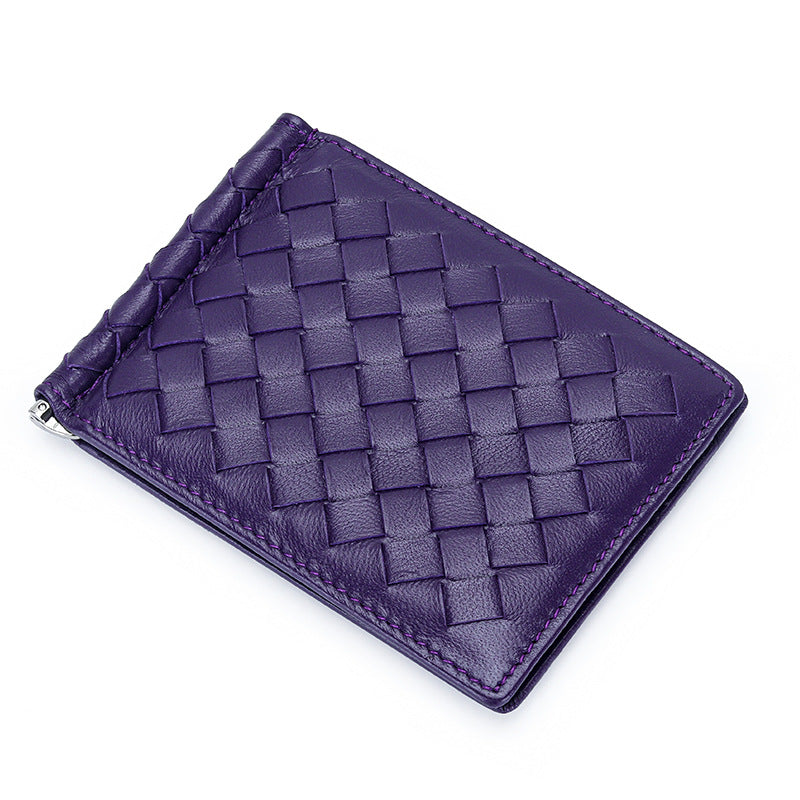 Women's & Men's & Authentic Leather Weave Gold Clip Ladies Wallets