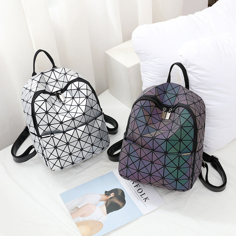 Women's Geometric Trend Rhombus Luminous Color Changing Backpacks