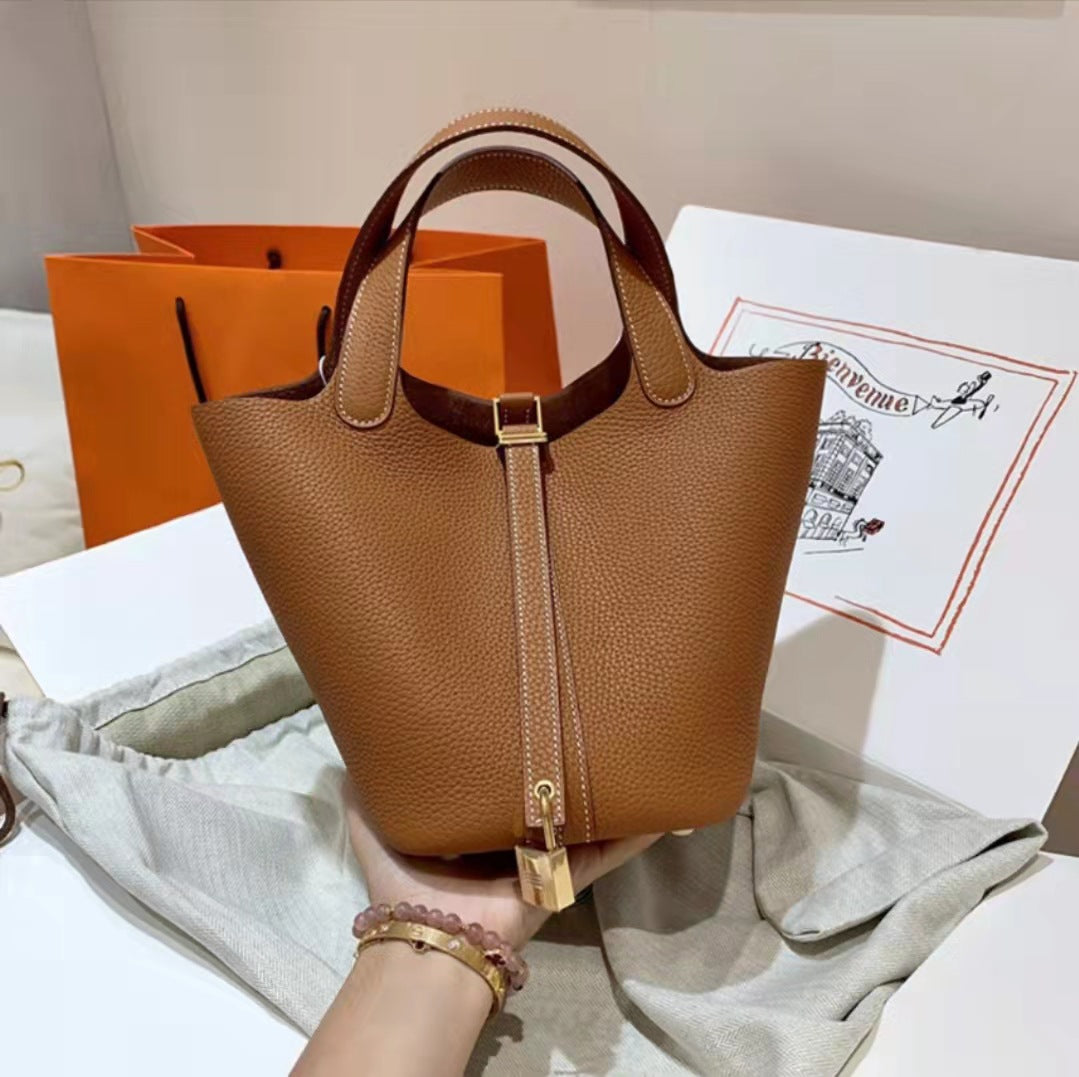 Women's Home Vegetable Basket Hand First Layer Cowhide Bags