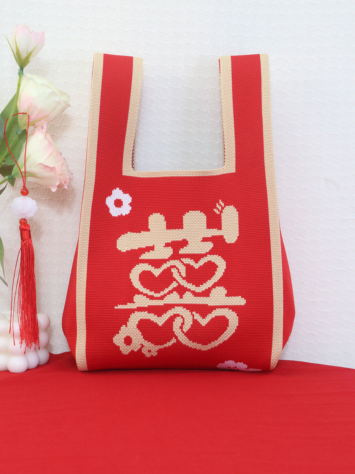 Companion Gift Knitted Red Festive Bridesmaid Hand Portable Candy Bags