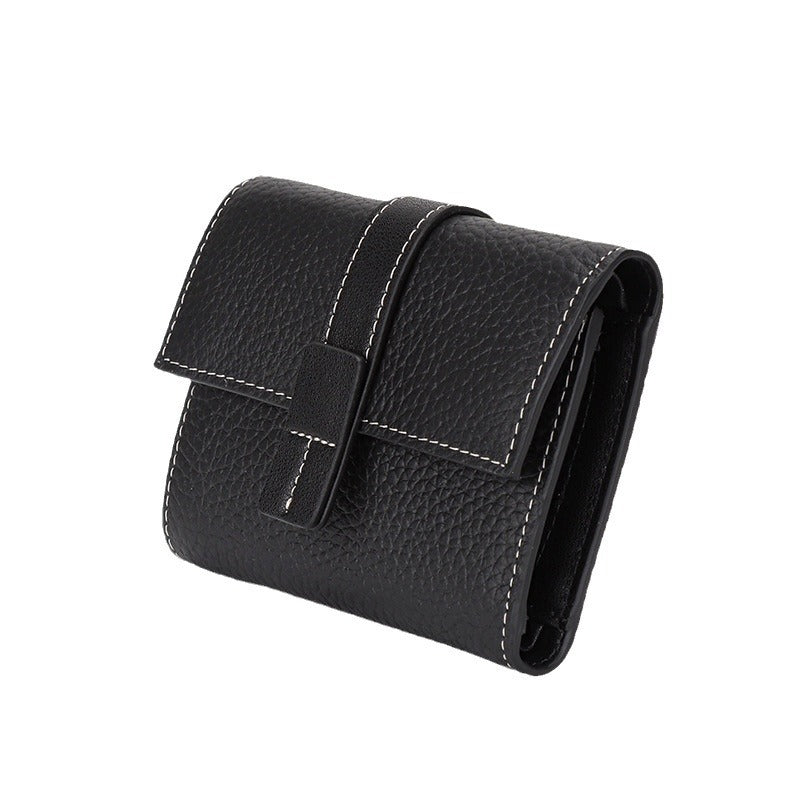 Women's Contrast Color First Layer Cowhide Hand-held Ladies Wallets