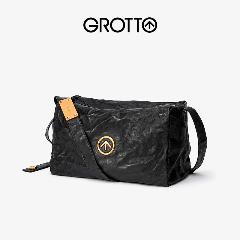 Men's Black Stone Leather Large Capacity Soft Men's Messenger Bags