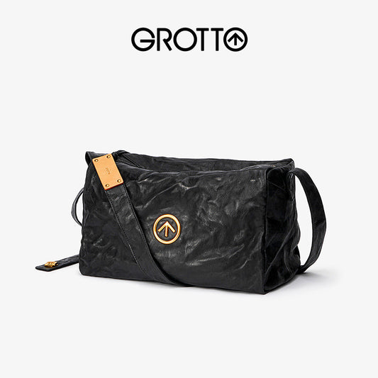 Men's Black Stone Leather Large Capacity Soft Men's Messenger Bags