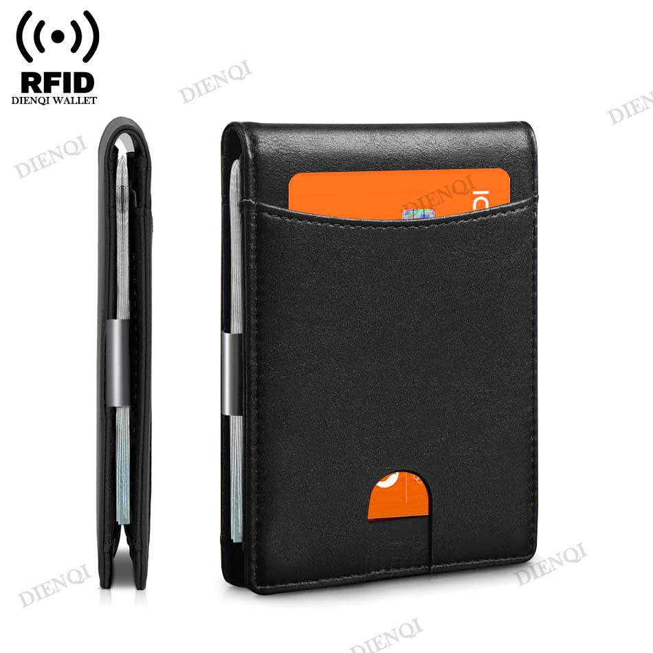 Men's Gold Clip Swiping Zipper Pocket Carbon Men's Wallets