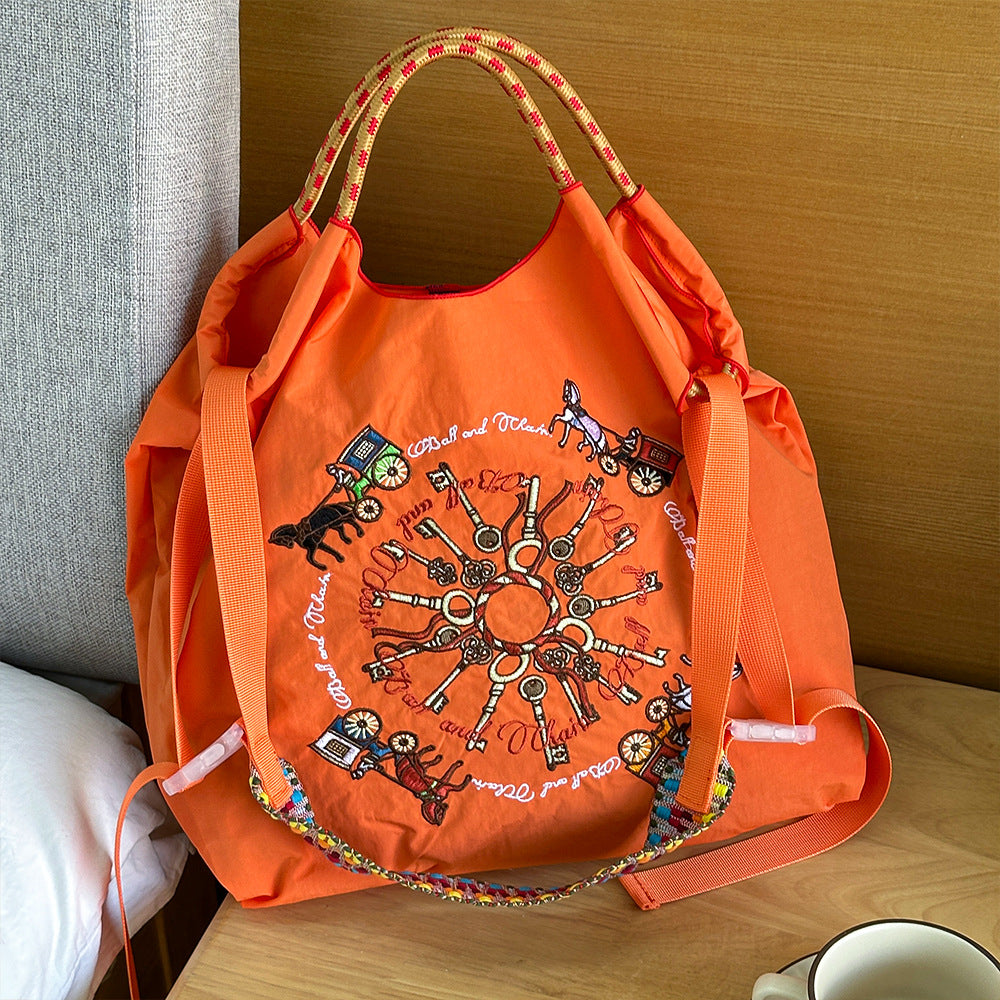 Nylon Needle Embroidered Fashion Commuter Large Capacity College Women's Shoulder Bag
