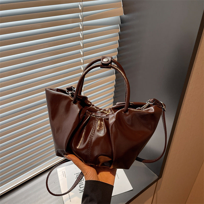 Pleated Cloud Pure Color Portable Vegetable Basket Women's Shoulder Bag