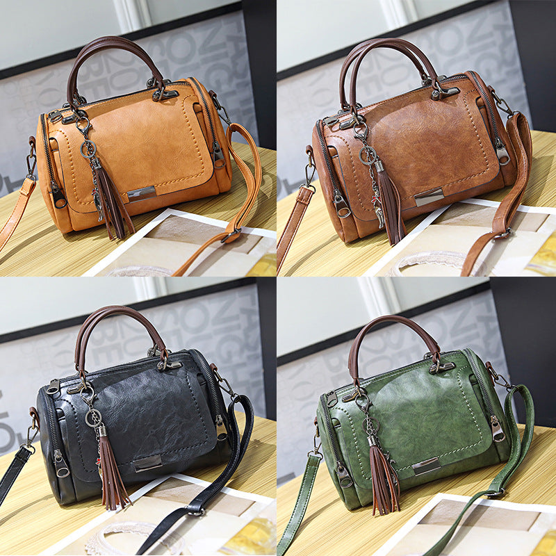 Women's Fashion Soft Leather Boston Pillow Simple Crossbody Bags