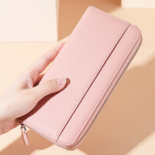 Women's Genuine Leather Long Zipper Clutch Ladies Wallets