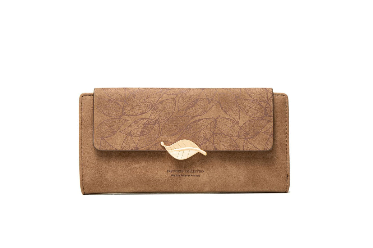 Women's Long Korean Frosted Zipper Leaf Buckle