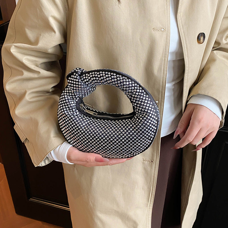 High-grade Hand Shiny Rhinestone Moon Dumpling Women's Shoulder Bag