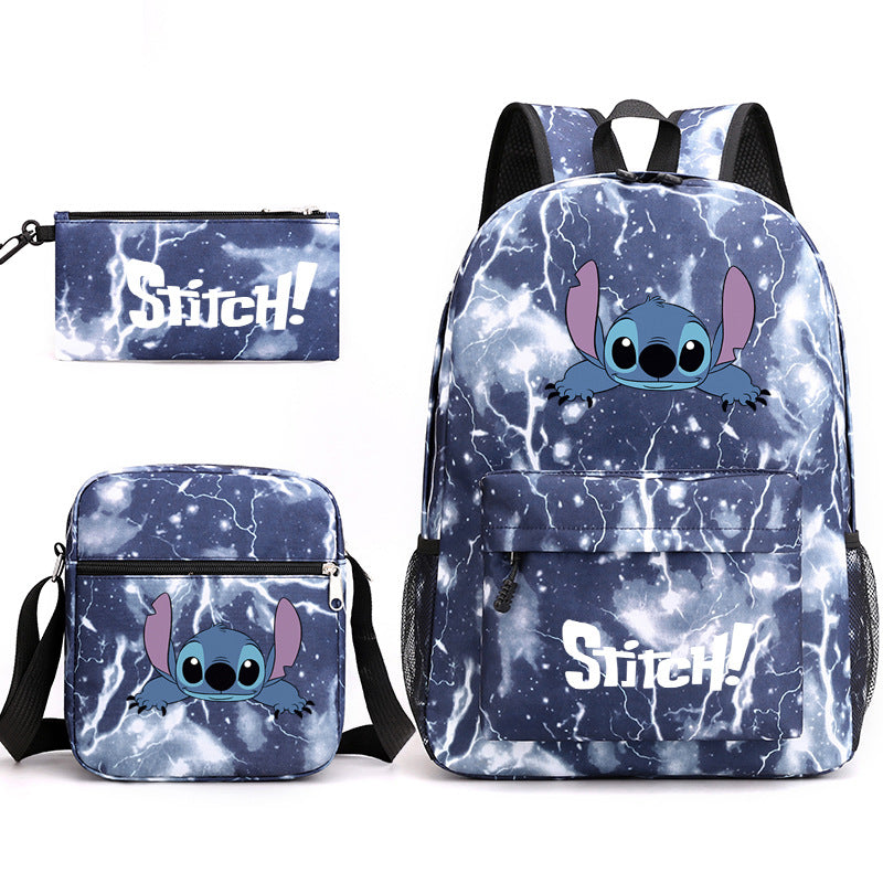 Star Stitch Pencil Black Three-piece Set Backpacks