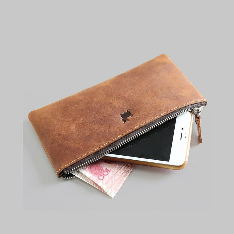 Men's Retro First Layer Cowhide Long Genuine Leather Ladies Wallets