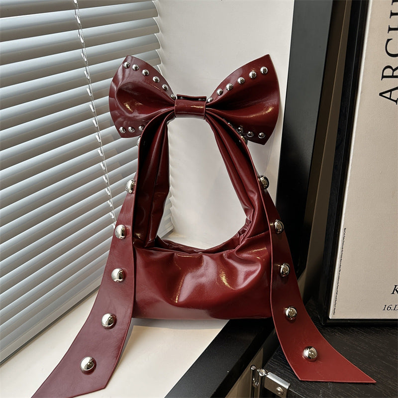 Women's Personality Rivets Bow Style Large Capacity Fashion Trendy Women's Shoulder Bag