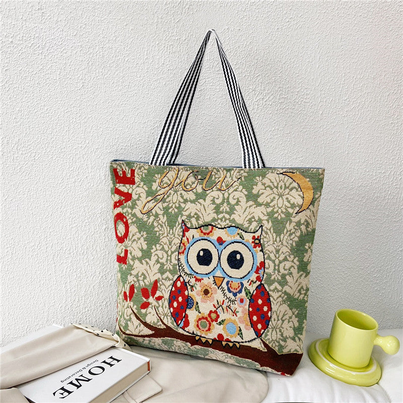Women's Retro Fashion Illustration Embroidered Large Capacity Tote Bags