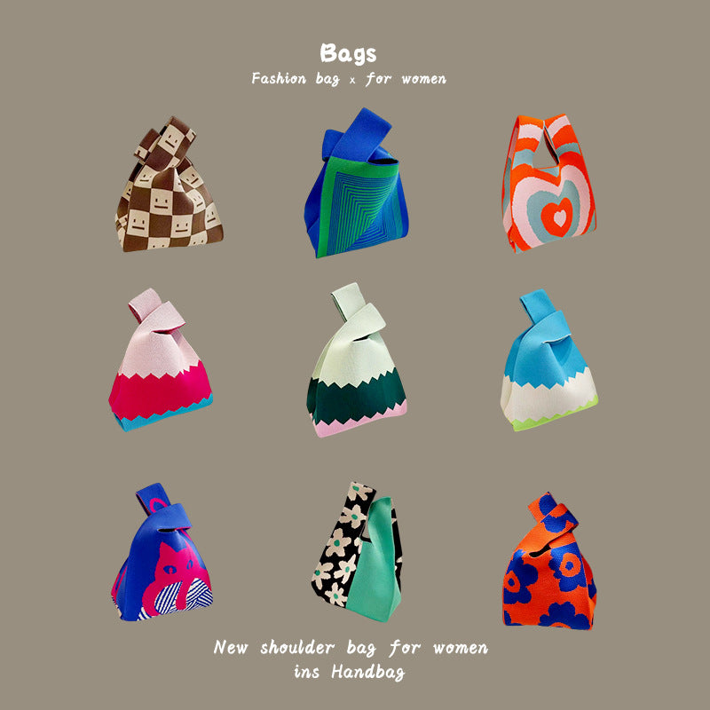 Women's Hand Carrying Box Lunch Contrasting Color Bucket Bags