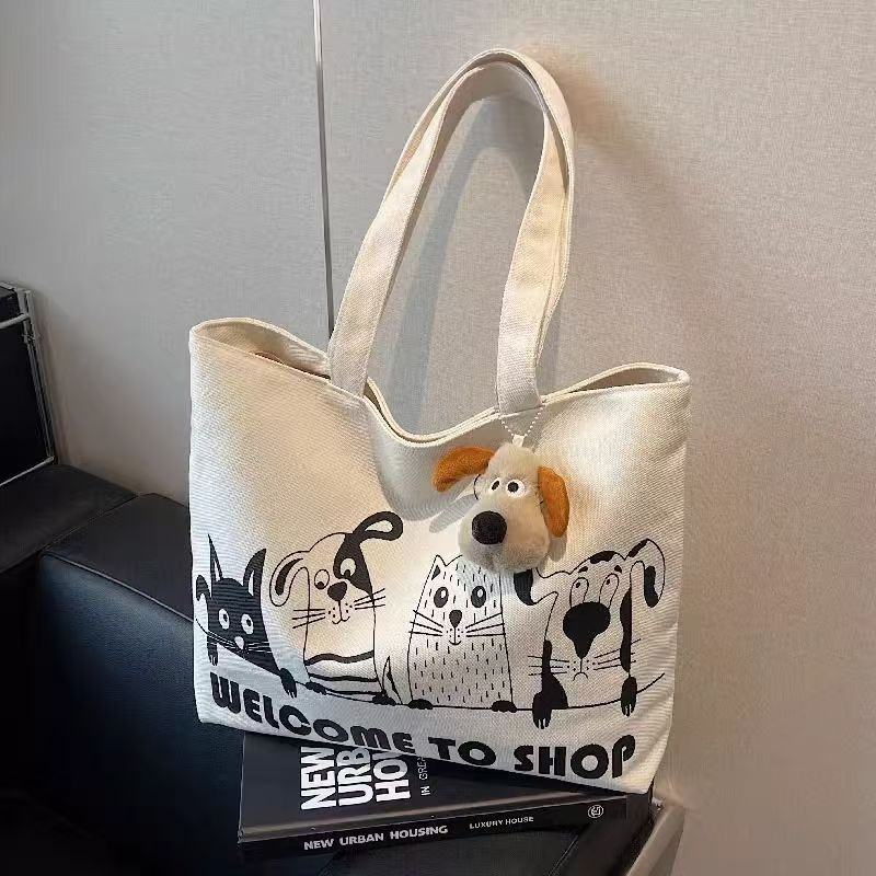 Women's Large Capacity Cartoon Canvas Class Portable Bags
