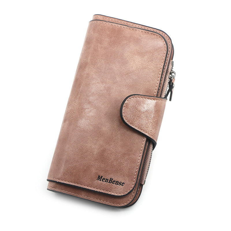 Women's Retro Oil Wax Skin Long Clutch Purses