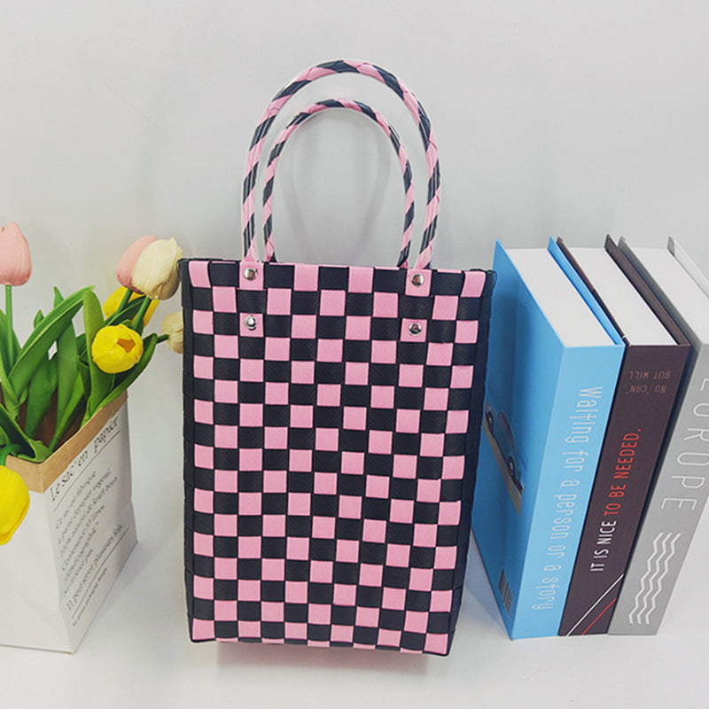 Stitching Plastic Woven Contrast Color Versatile Simple Fashion Vacation Leisure Women's Handbag