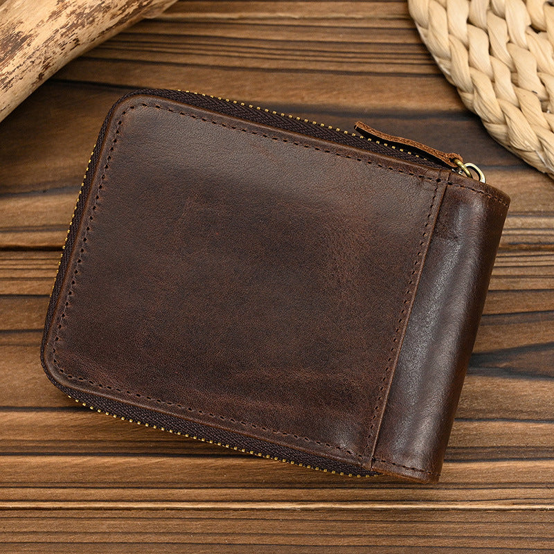 Women's & Men's Genuine Leather Multiple Slots Zipper For Men's Wallets