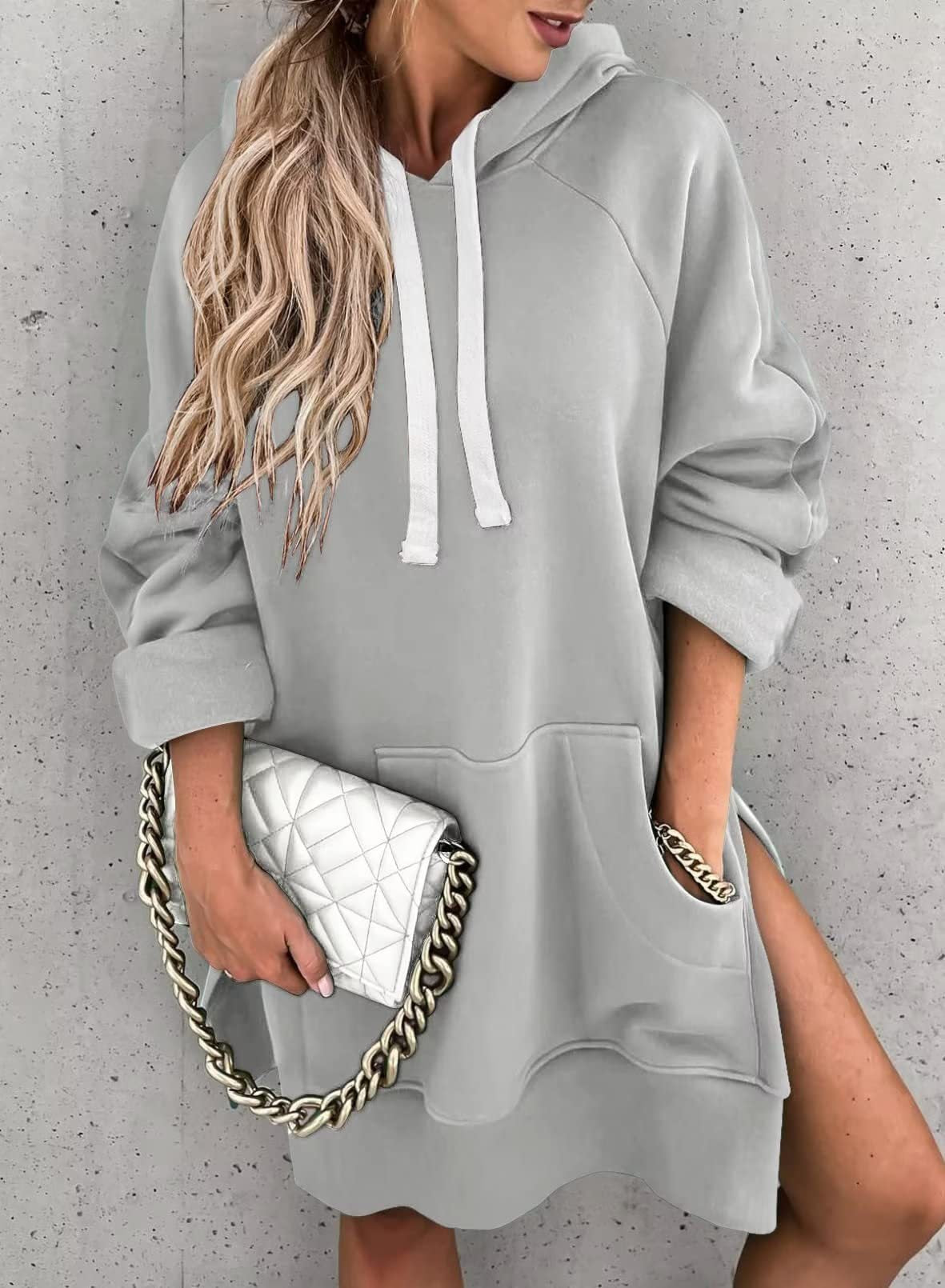 Women's Innovative Solid Color Hooded Mid-length Sweaters
