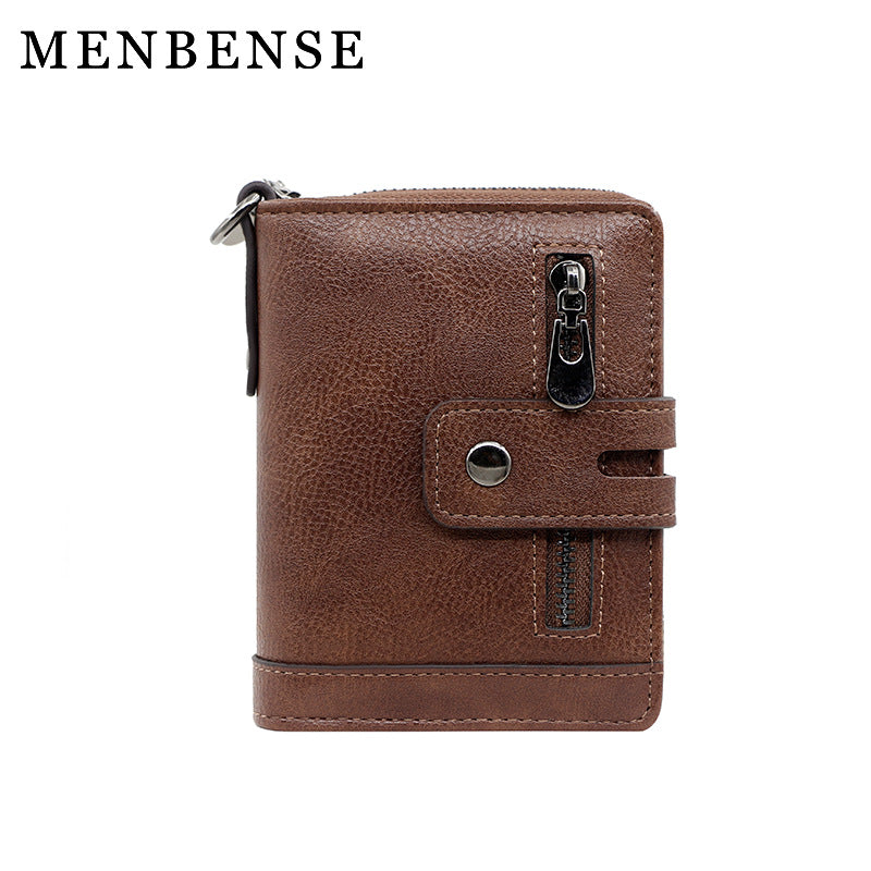 Men's Vintage Short Zipper Hasp 2 Fold Card Holder