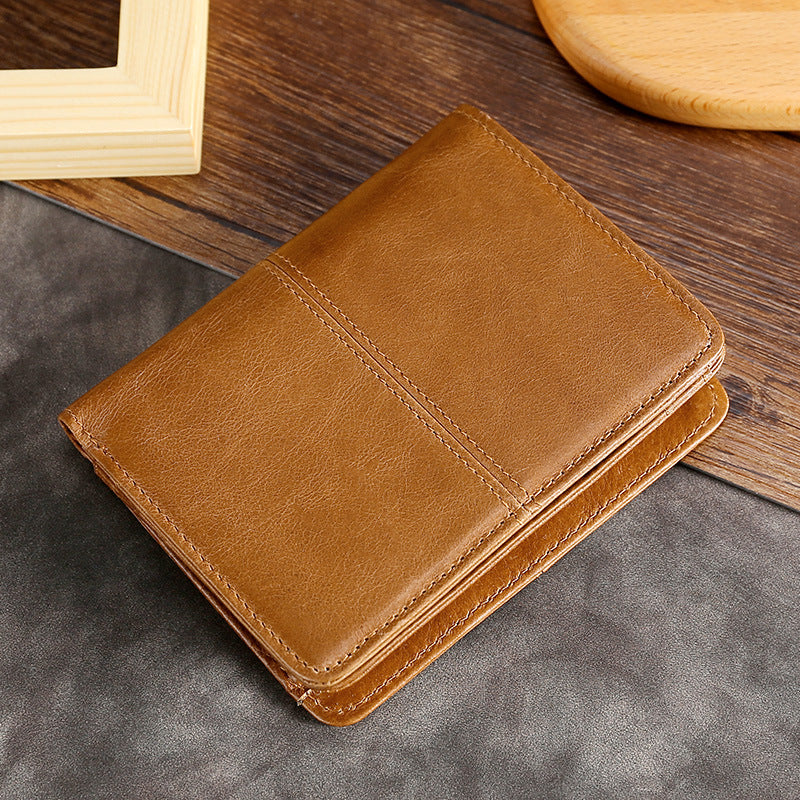 Men's Oil Wax Leather Short Zipper Multifunctional Men's Wallet