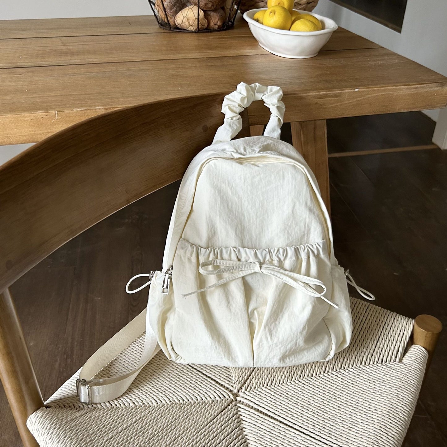 Women's Style Pleated Nylon Pure Color Minimal Backpacks