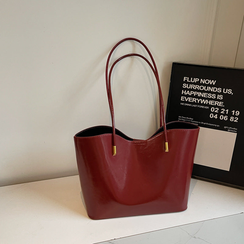 Women's Fashion Texture Solid Color Commute Minimalist Large Shoulder Bags