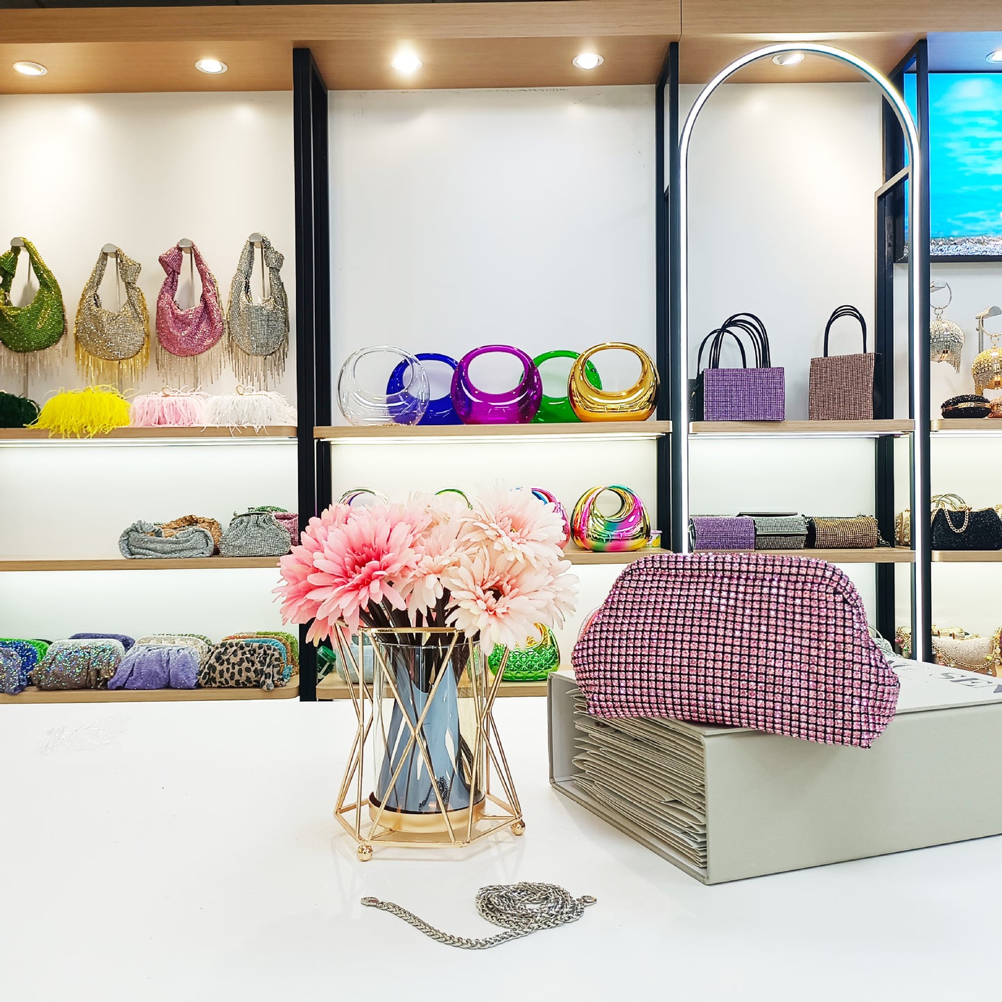 Women's French Entry Lux Shell Rhinestone Hand Bags