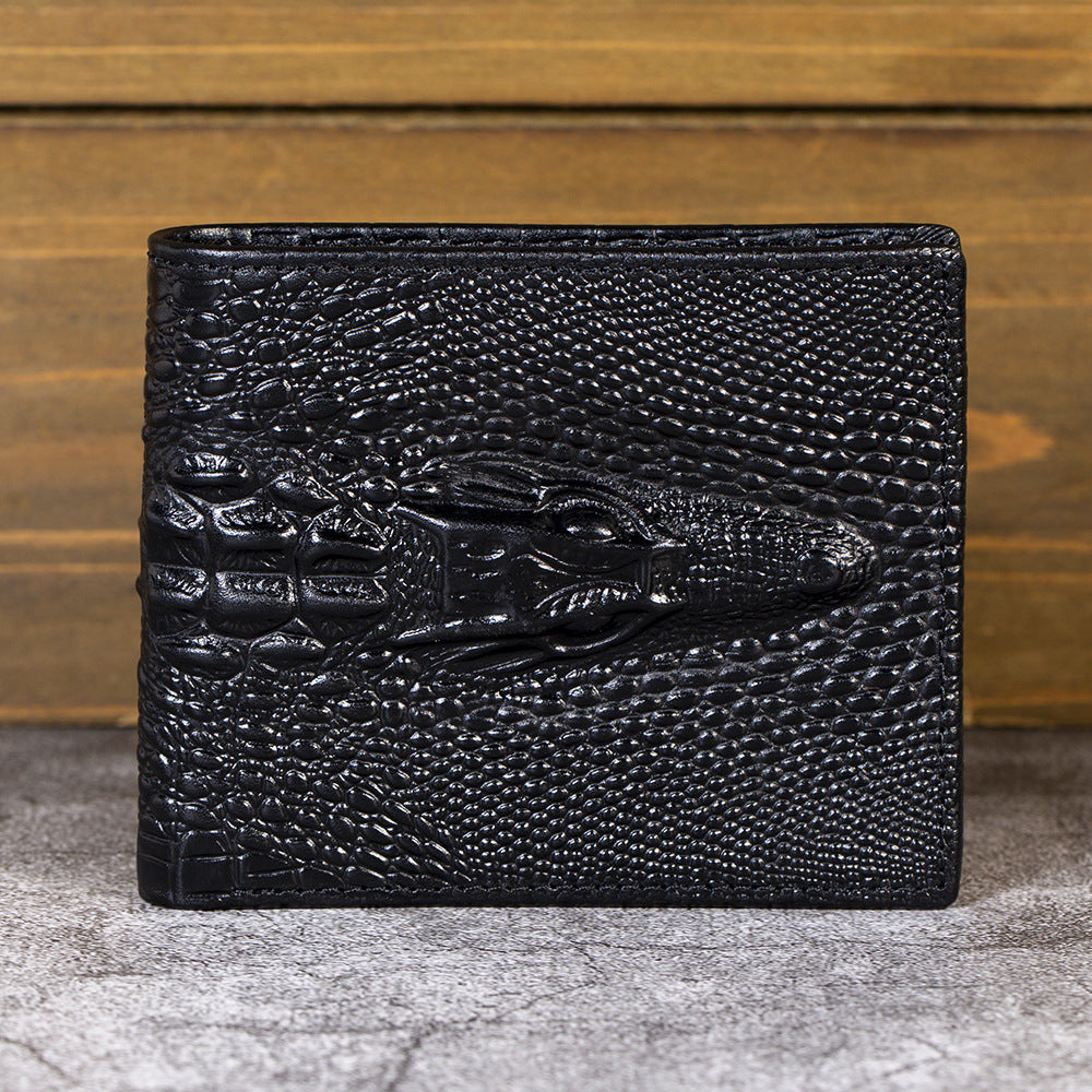 Embossed Leather For Man Horizontal Vertical Crocodile Head Textured Men's Wallet