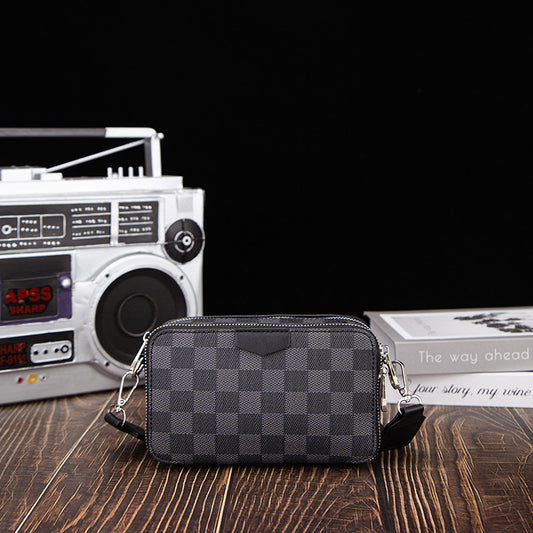 Men's Check Pattern Street Trendy Korean Style Men's Messenger Bags