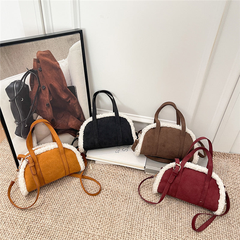 Lamb Wool Patchwork Retro Commuting Fashion Trendy Hand Women's Shoulder Bag