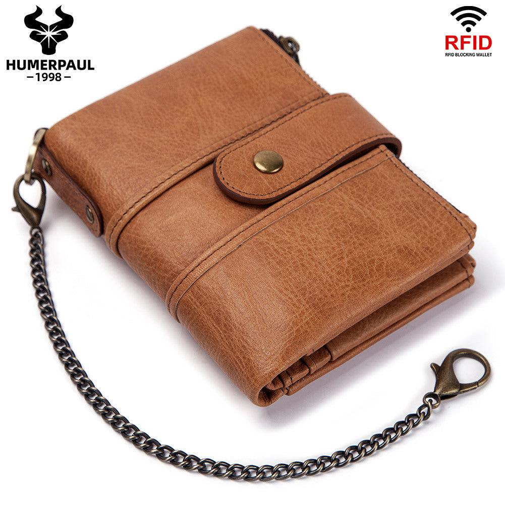 Swiping Genuine Leather Multifunctional Zipper Vintage Men's Wallets