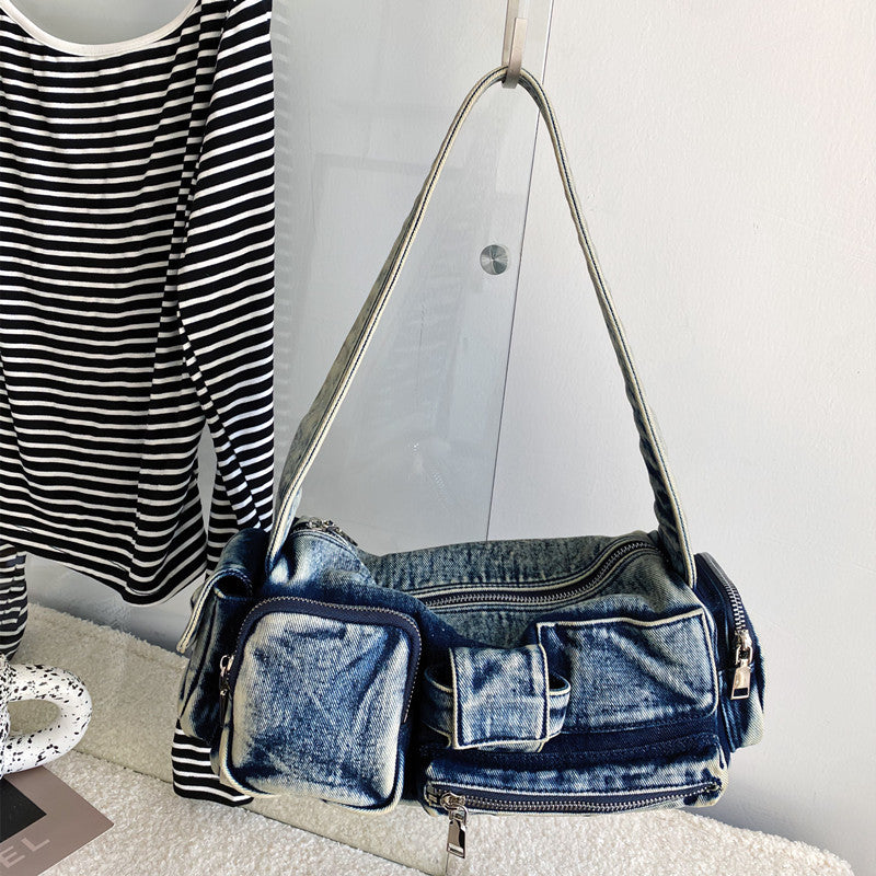 Women's Design Locomotive Style Underarm Vintage Denim Shoulder Bags