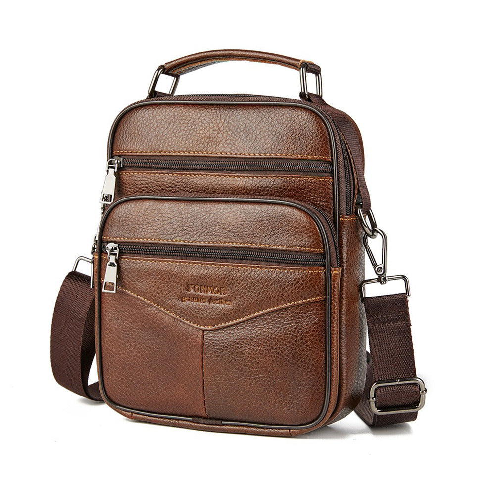 Men's Leather Vertical First Layer Cowhide Business Men's Shoulder Bags