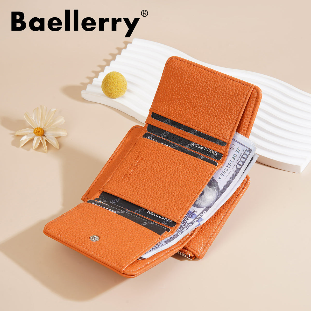 Women's High-grade Lychee Pattern Zipper Niche Tri Card Holder