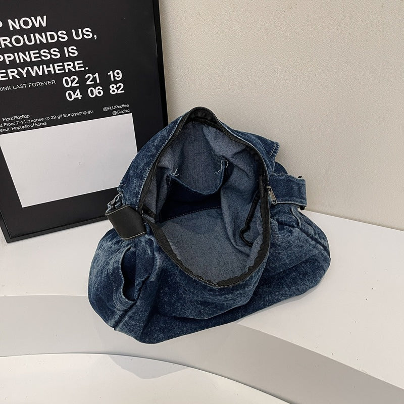 Style Washed Denim Female Idle Large Bags