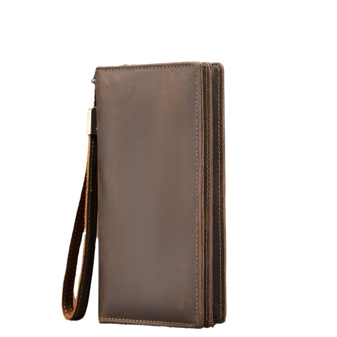 Men's Clutch Crazy Horse Leather Long Zipper Men's Wallets
