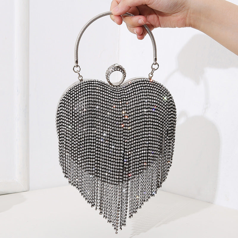 Rhinestone Heart Fashion Diamond Tassel Dinner Evening Bags