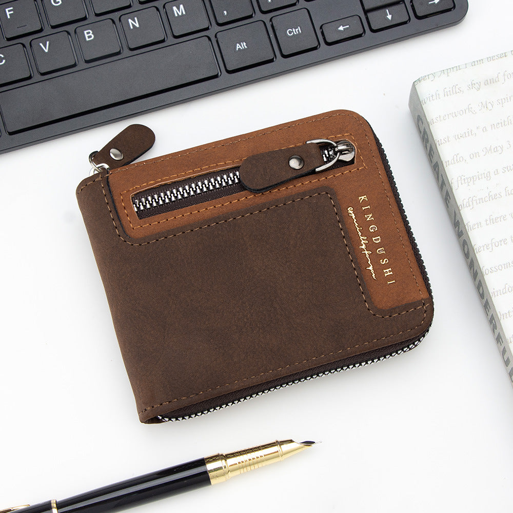 Men's Retro Short Stitching Multiple Slots Zipper Men's Wallet
