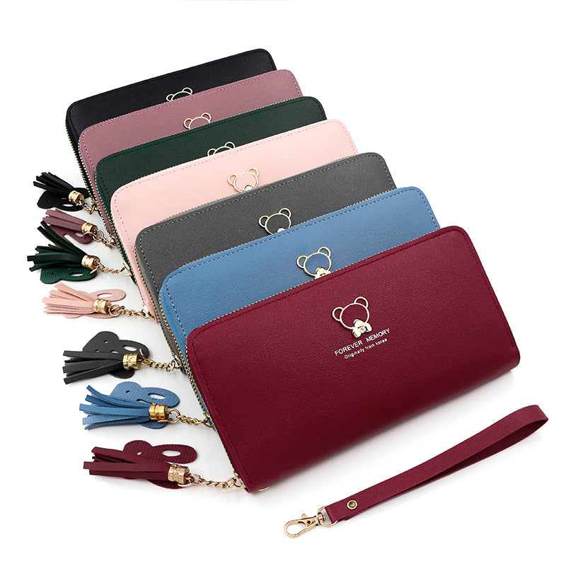 Women's Simple Bear Long Zipper Clutch Mobile Ladies Wallet