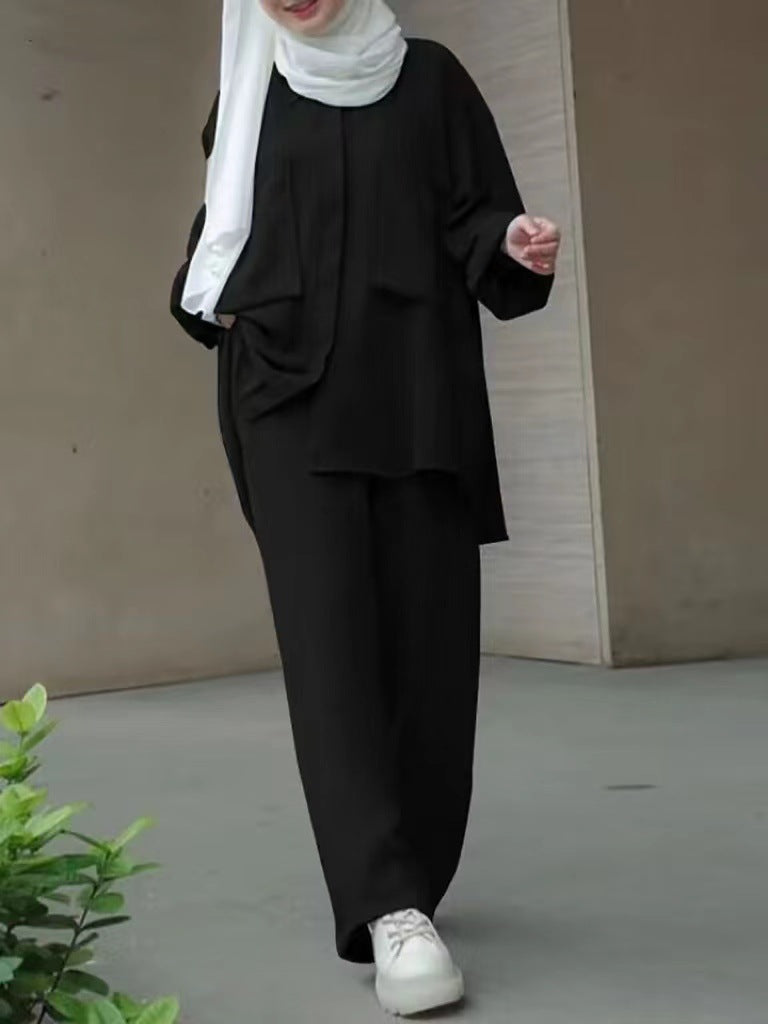 Muslim Long Sleeve Patch Pocket Hidden Placket Clothing